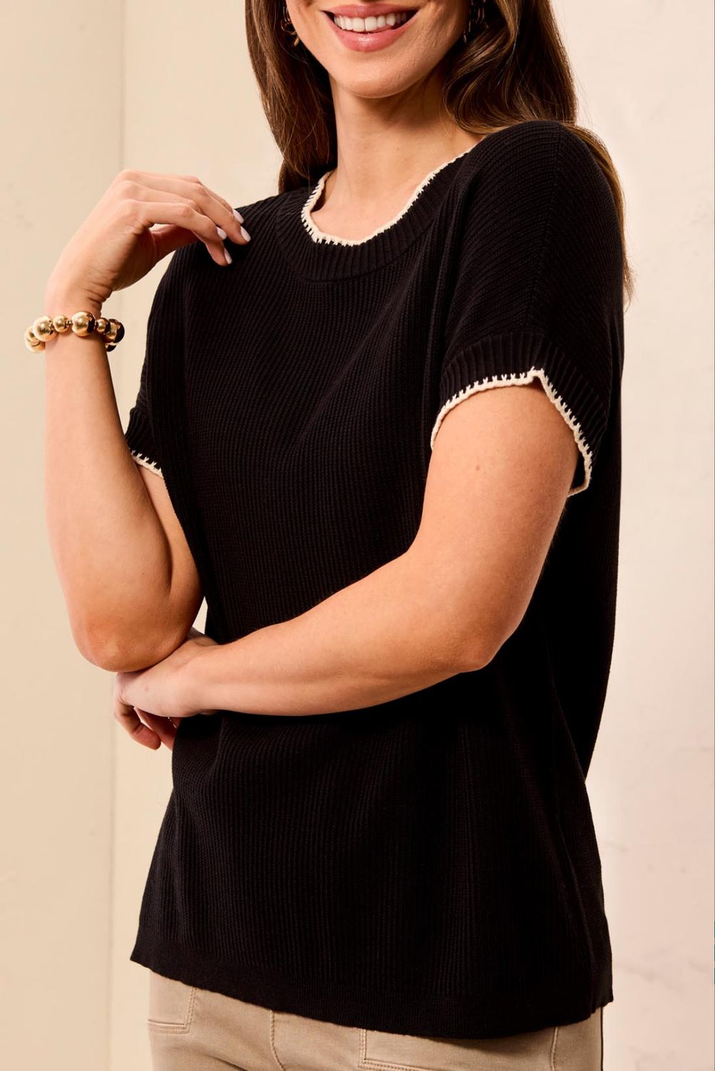 32030 Tribal Cap Sleeve Sweater with Tipping