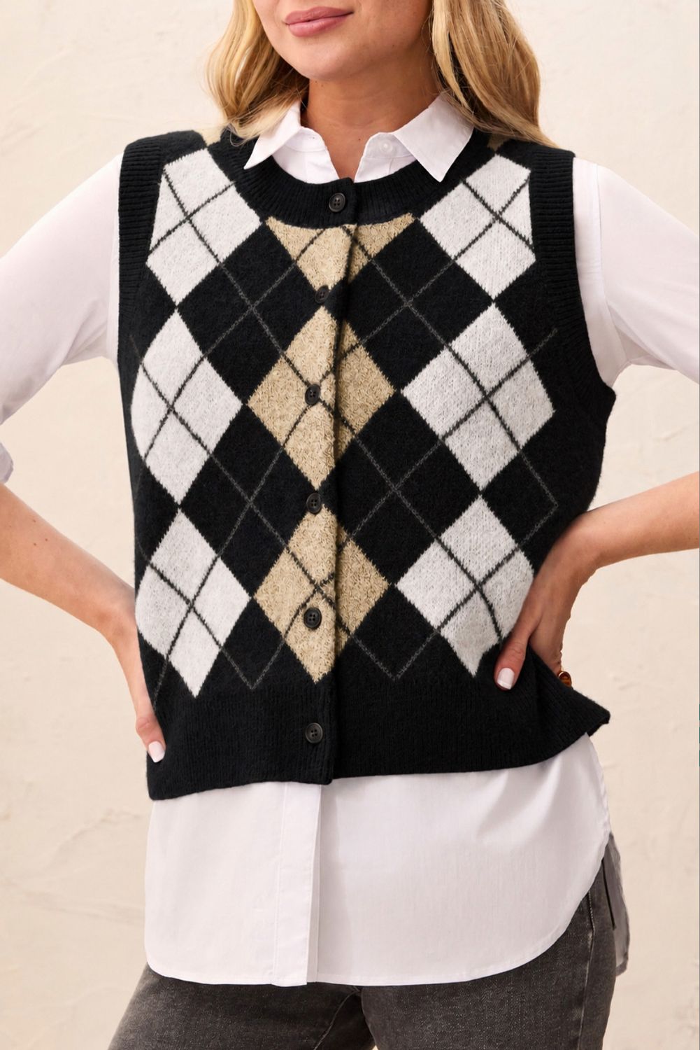32070 Tribal Sweater Vest with Button