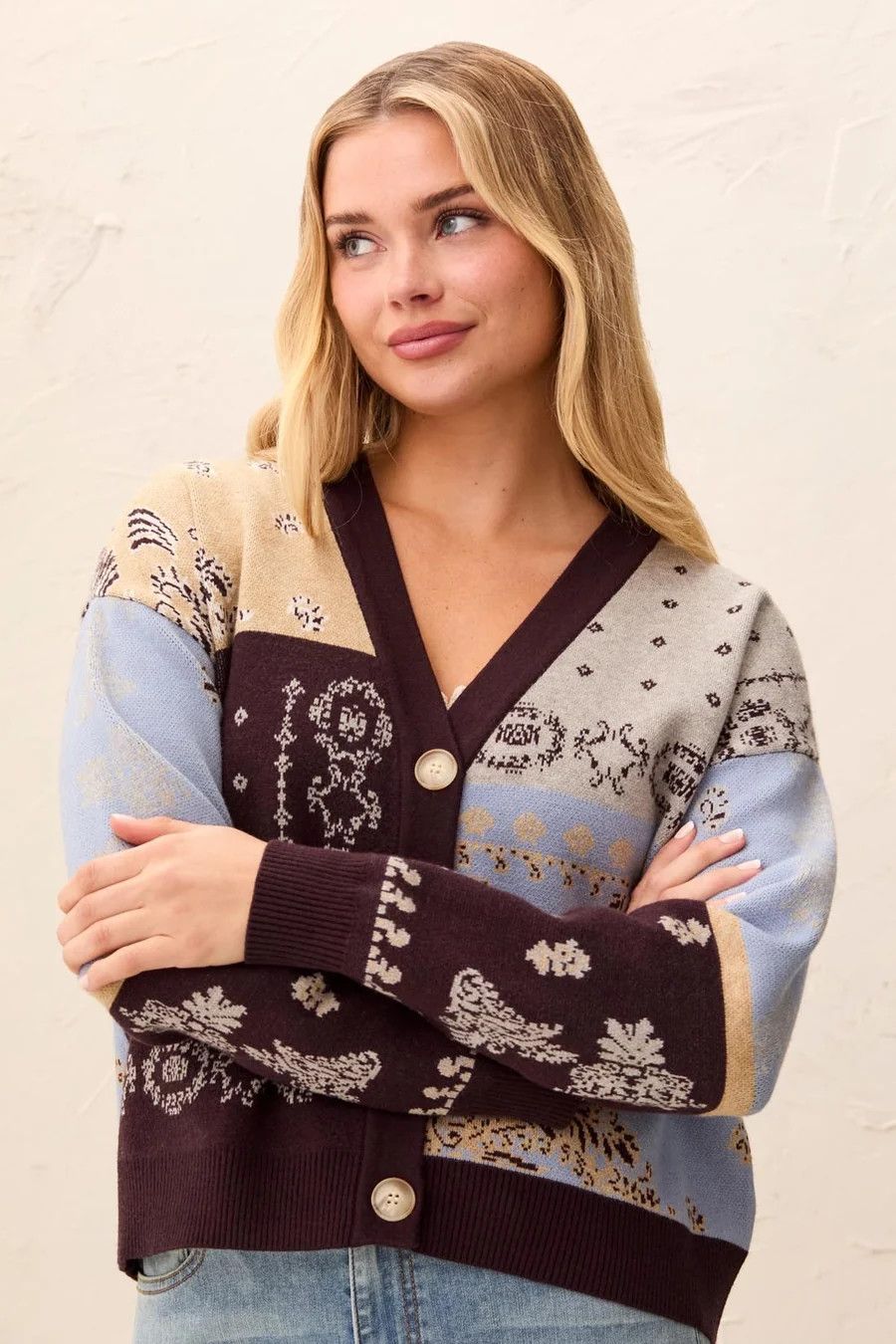 63220 Tribal Wear 2 Ways Jacquard Sweater