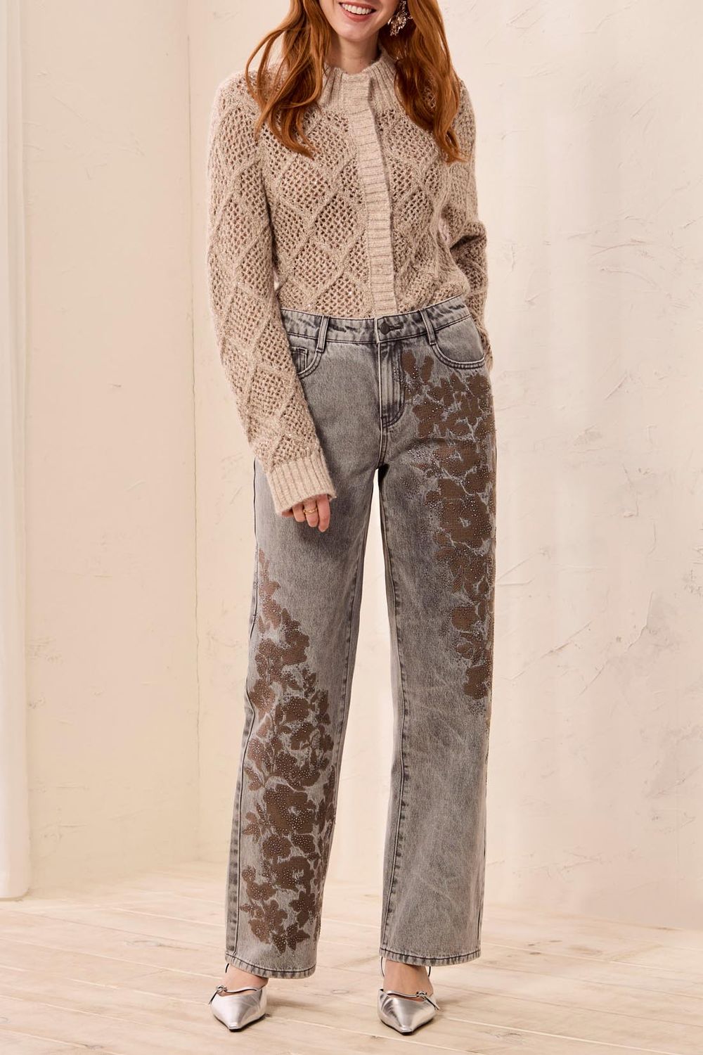 63570 Tribal Super Embellished Straight Denim