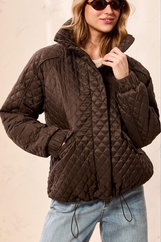 32290 Tribal Zip Front Puffer Coat
