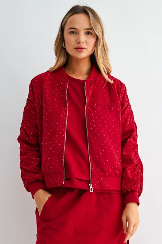 56223JK Joh Jazmin Rhinestone Bomber Jacket