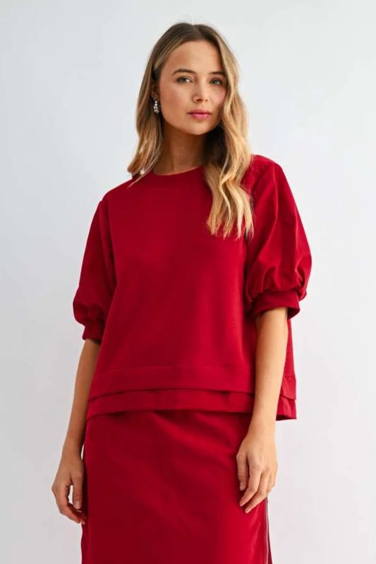 56216K Joh Knit and Parachute Sleeve Top
