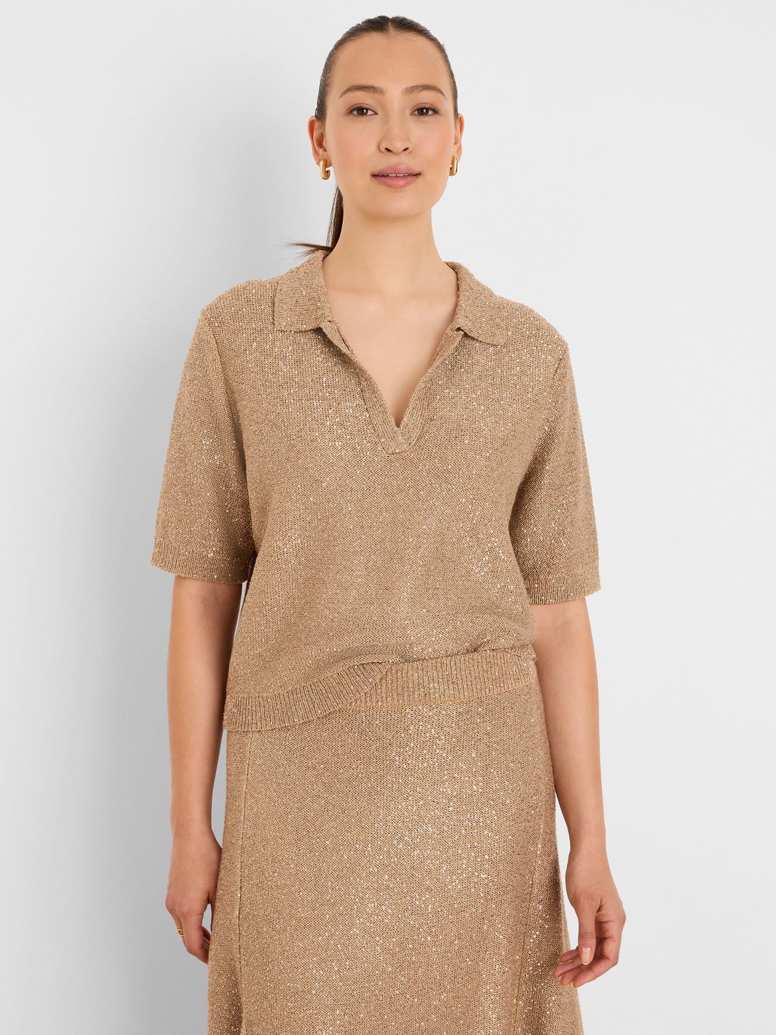 F261119 Nic + Zoe Anytime Sequin Polo Sweater