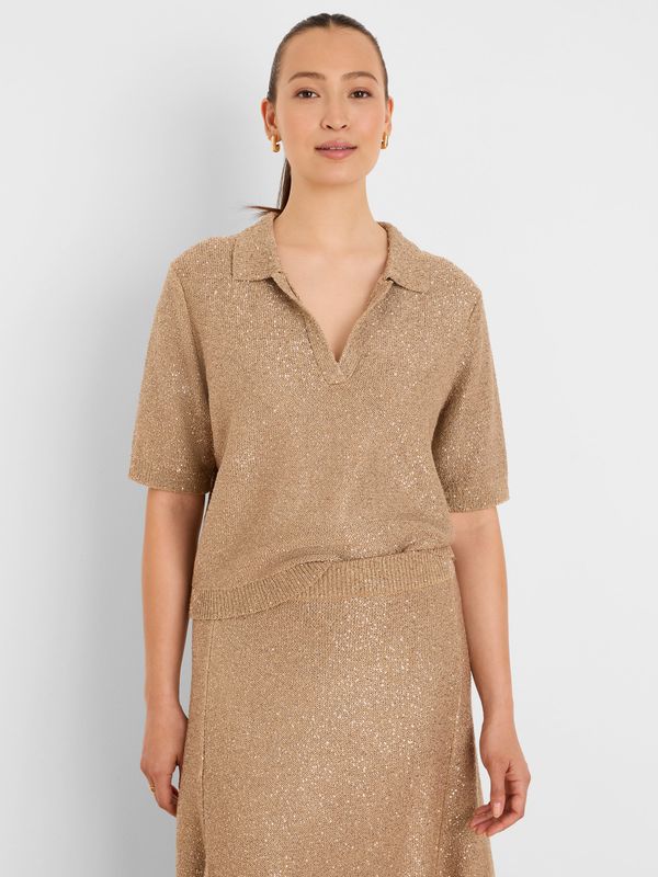 F261119 Nic + Zoe Anytime Sequin Polo Sweater
