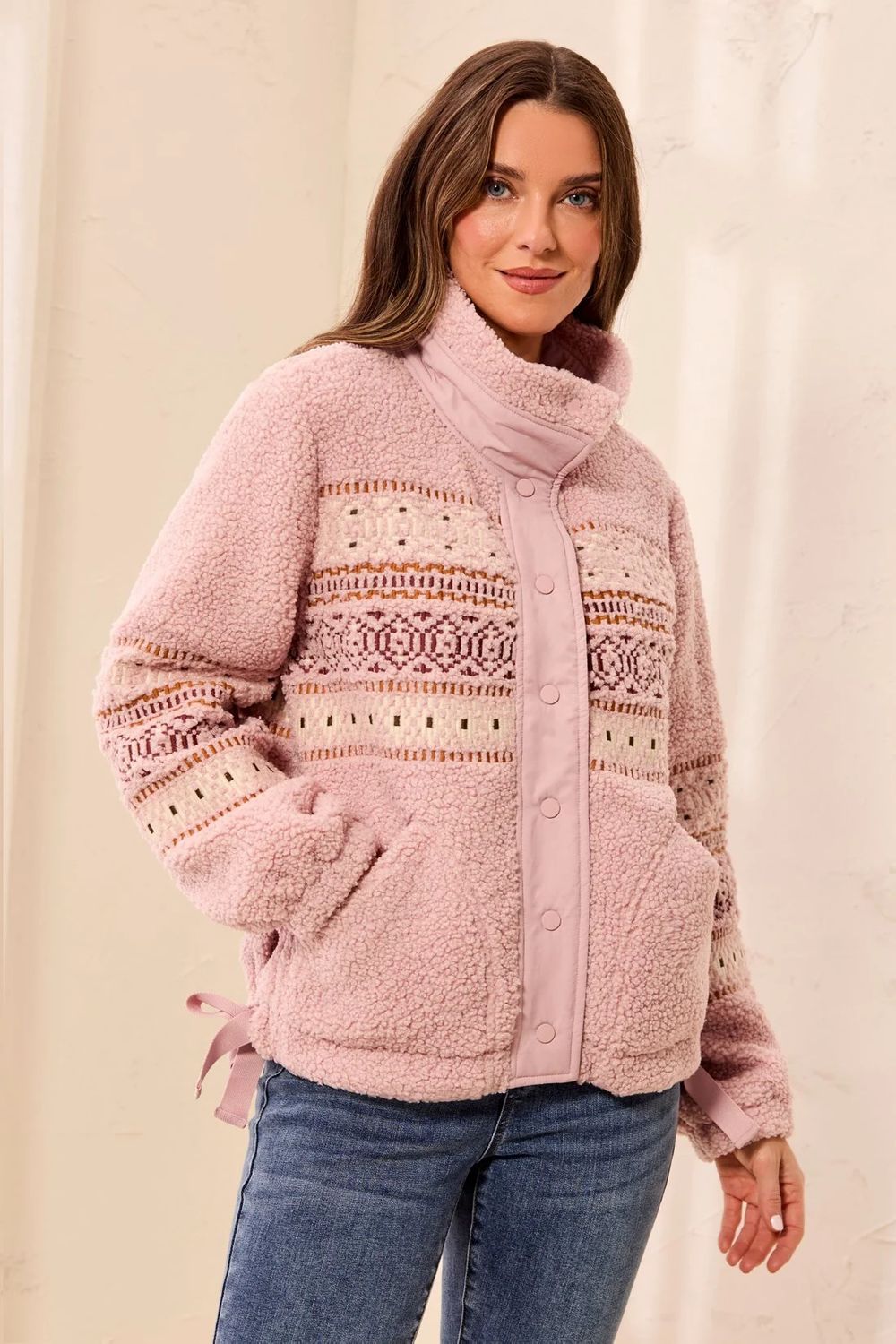 63100 Tribal Boucle Sherpa Embroidered Jacket