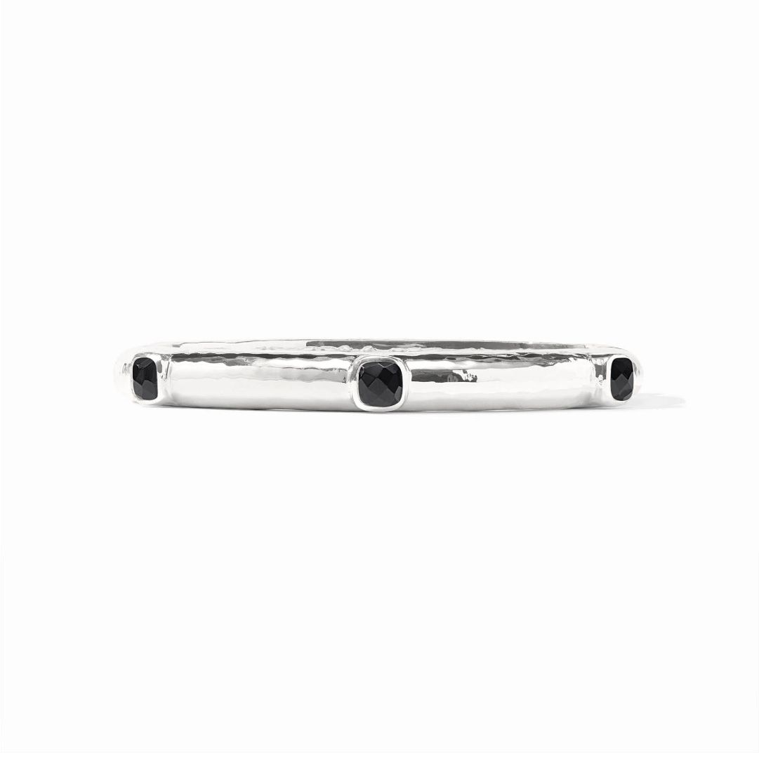 BG334SBO00 Julie Vos Catalina Stone Hinge Silver Bangle-Obsidian Black