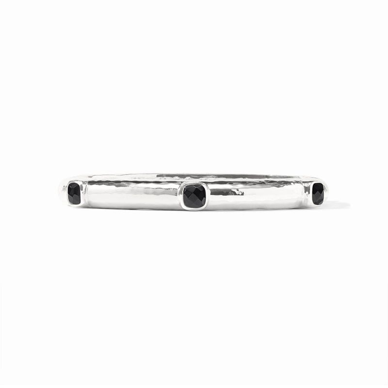 BG334SBO00 Julie Vos Catalina Stone Hinge Silver Bangle-Obsidian Black