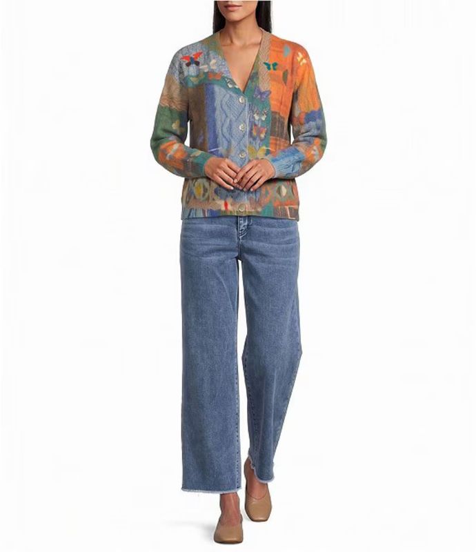 J46536JM John Mark Patchwork Butterfly Cardigan