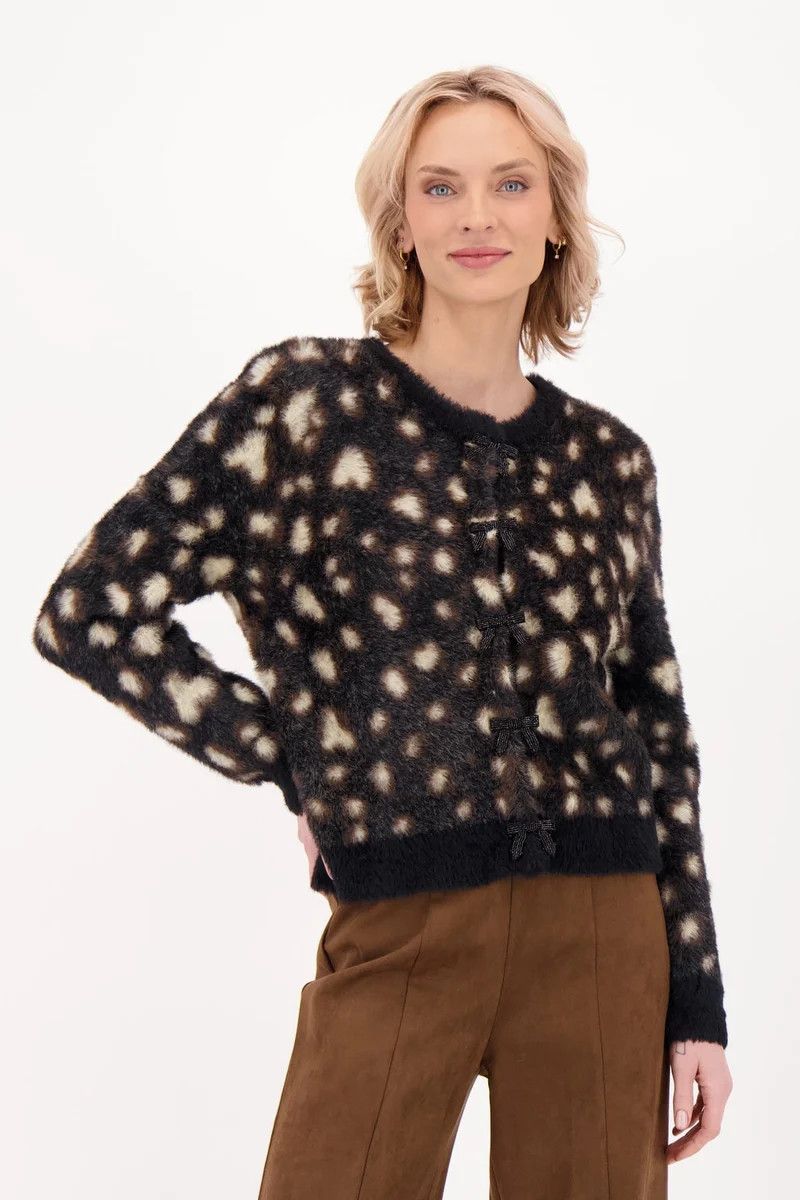 426121 Spanner Leopard Print Fuzzy Cardigan