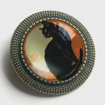 Black Cat Glass &amp; Bronze Brooch
