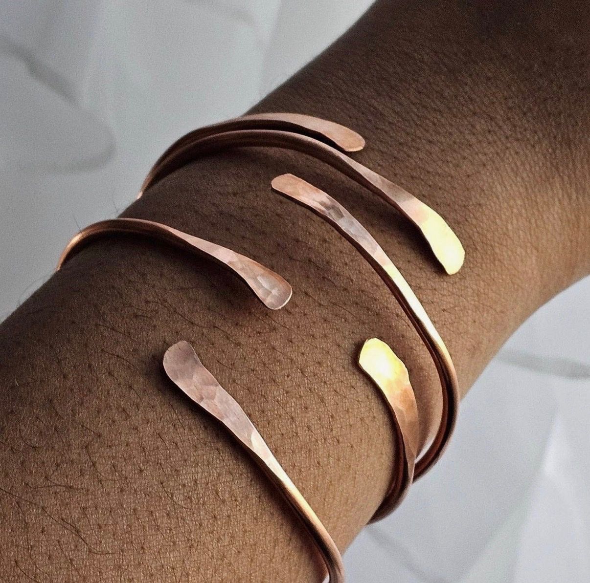 Pure Copper Hammered End Bangle