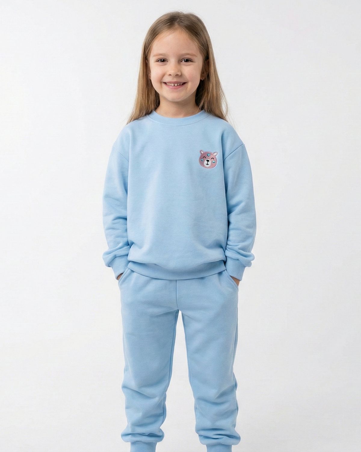 Bawełniany Komplet Dresowy z Haftem Misia