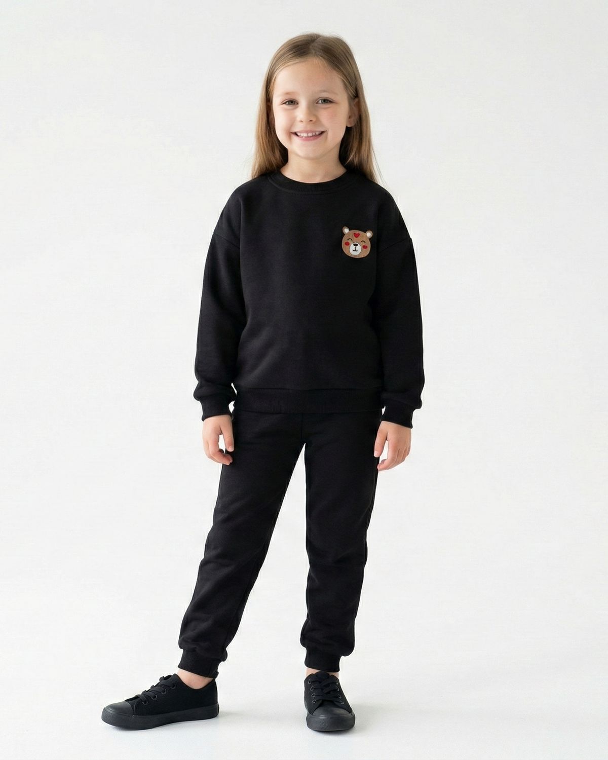 Bawełniany Komplet Dresowy z Haftem Misia