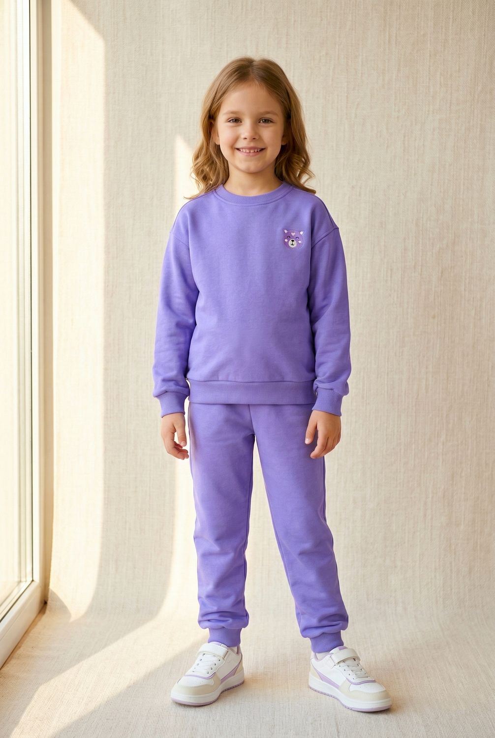 Bawełniany Komplet Dresowy z Haftem Misia