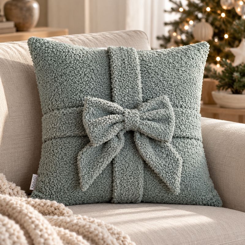 MAVO GIFT – Poduszka bouclé z ozdobną kokardą