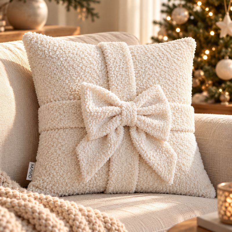 MAVO GIFT – Poduszka bouclé z ozdobną kokardą