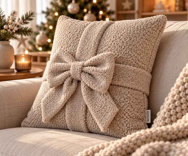 MAVO GIFT – Poduszka bouclé z ozdobną kokardą