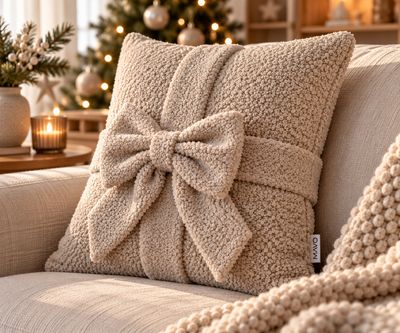 MAVO GIFT – Poduszka bouclé z ozdobną kokardą