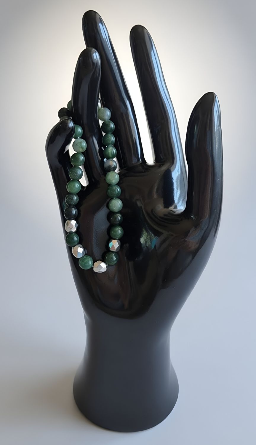 Handgemachtes Armband „Moosachat &amp; Buddha“