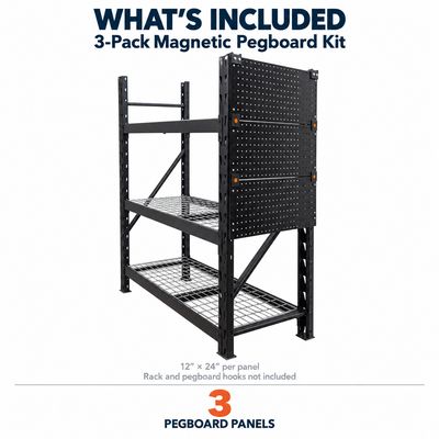 Pegboard Panel Kit for Boltless Shelving – 3 Pack 24" x 12"