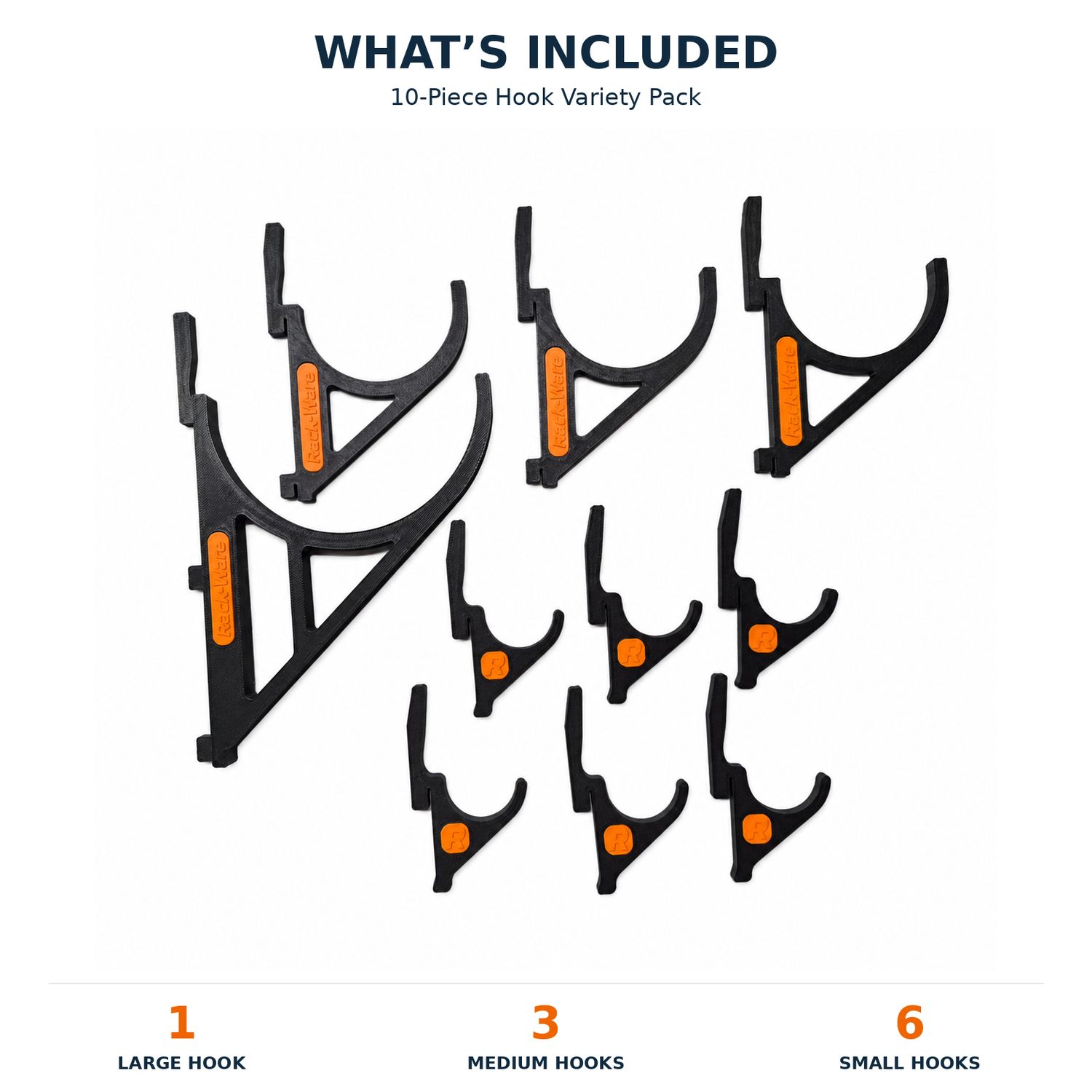 Rack-Ware Boltless Shelving Hooks – 10-Piece Variety Pack