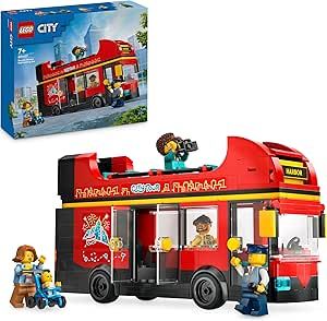 LEGO City Autobus Turistico Rosso a Due Piani, Giochi per Bambini e Bambine da 7 Anni in su con Veicolo Giocattolo in Stile Londinese da Costruire e 5 Minifigure, Idea Regalo di Compleanno 60407