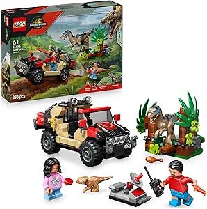 LEGO Jurassic World Fuga dal Raptor sul Fuoristrada - Include 2 figure di Dinosauro Giocattolo, una Macchina e 2 Minifigure - Regalo per Bambini e Bambine da 6 Anni Fan del Film La Rinascita - 76972