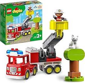 LEGO DUPLO Autopompa Giocattolo per Bambini e Bambine da 2 Anni in su - Giochi Didattici con un Camion dei Pompieri, una Figura di Vigile del Fuoco, un Gatto e un Albero - Idea Regalo - 10969