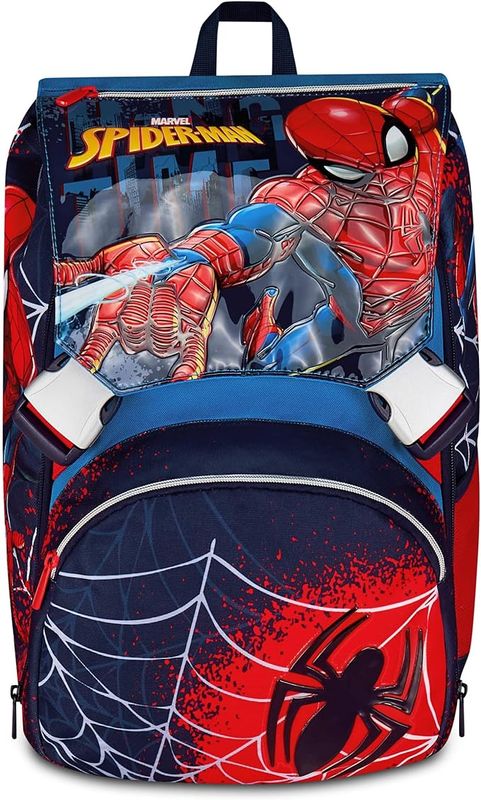 Zaino Doppio Scomparto Estensibile, Seven Spiderman Blu, Maxi Capienza, Schienale Preformato, Bambino, Scuola Elementare