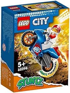 LEGO 60298 City Stuntz Stunt Bike Razzo, Set con Moto Giocattolo con Meccanismo a Spinta e Minifigura Pilota Rocket, Giochi per Bambini dai 5 Anni
