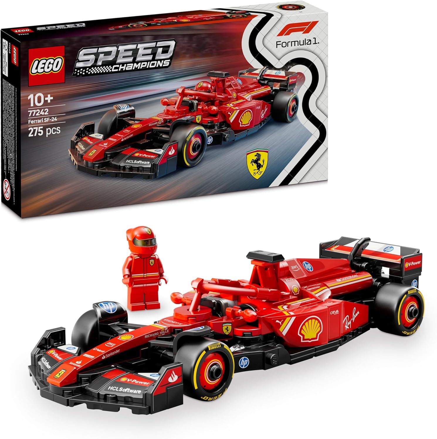 LEGO Speed Champions Auto da Corsa Ferrari F1 SF-24 Giocattolo da Collezione con Minifigure del Pilota di Formula 1 - Modello per Bambini da 10 Anni o per Adulti Fan degli Sport Automobilistici 77242