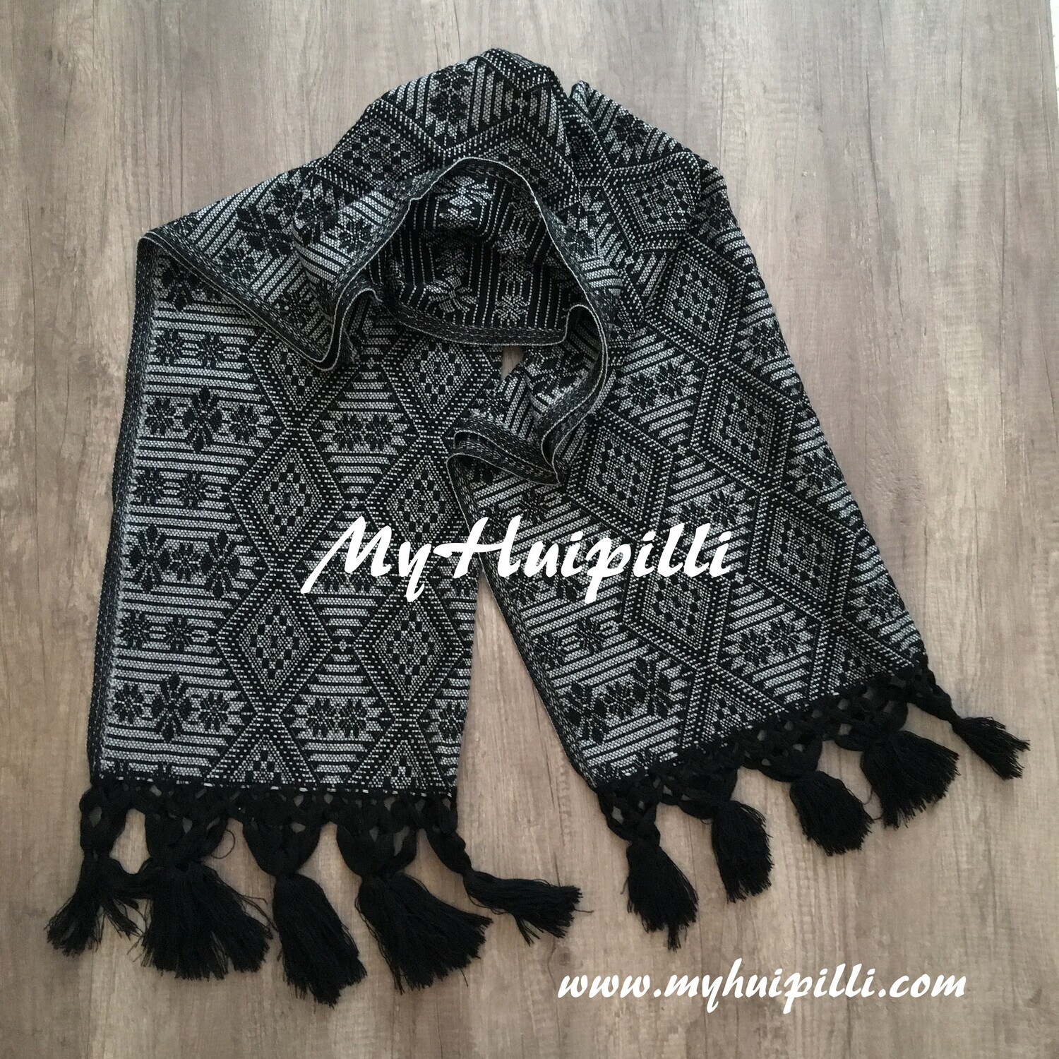 Rebozo de telar negro - gris