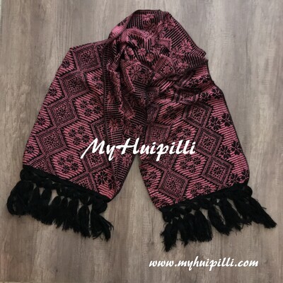 Rebozo de telar negro - rosa