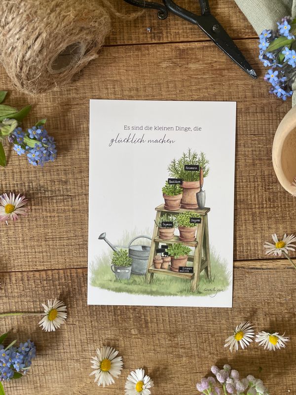 Postkarte "Es sind die kleinen Dinge, die glücklich machen" - DIN A6 Spruchkarte