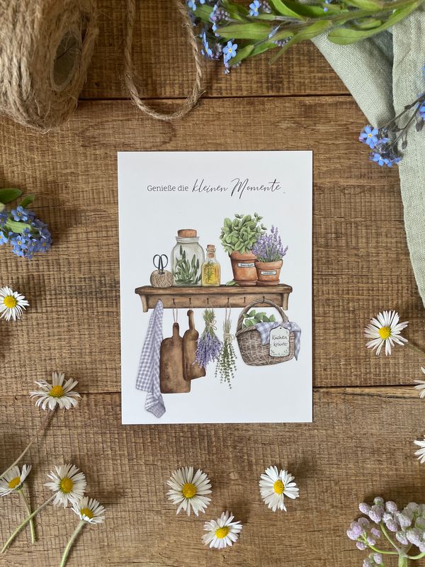 Postkarte „Genieße die kleinen Momente“ – DIN A6 Spruchkarte