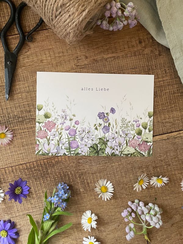 Postkarte „Alles Liebe“ – Wildblumen Motiv | DIN A6 Grußkarte