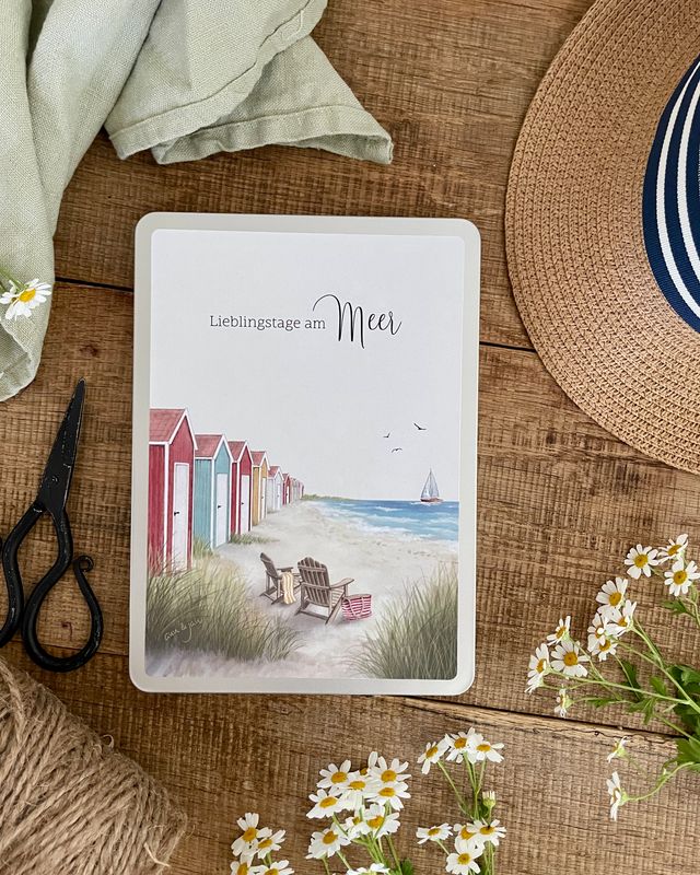 Postkartendose „Lieblingstage am Meer" – Strandhäuser