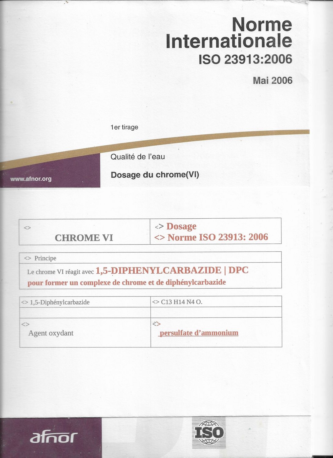 Norme ISO 23913 | Dosage du Chrome VI