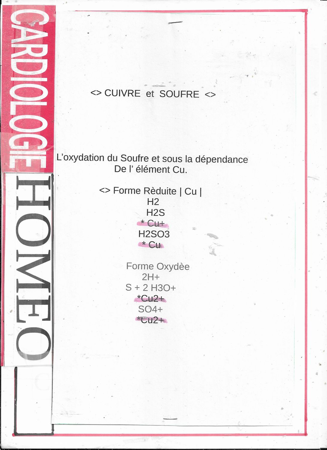 Cuprum | Soufre | Forme réduite = H2 | Forme oxydée = 2H+
