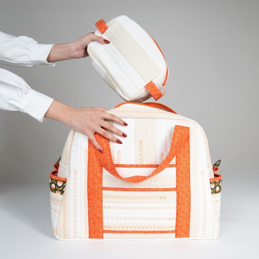 Baby Diaper Bag with Pouch/ Orange Tulips
