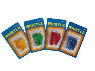 PLASTIC WHISTLE WITH LANYARD