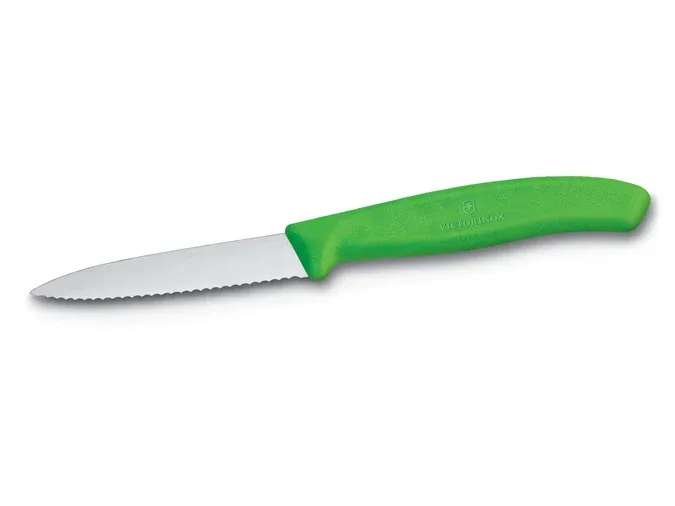 VICTORINOX SWISS CLASSIC PARING KNIFE WAVY BLADE 8CM, COLOUR: GREEN