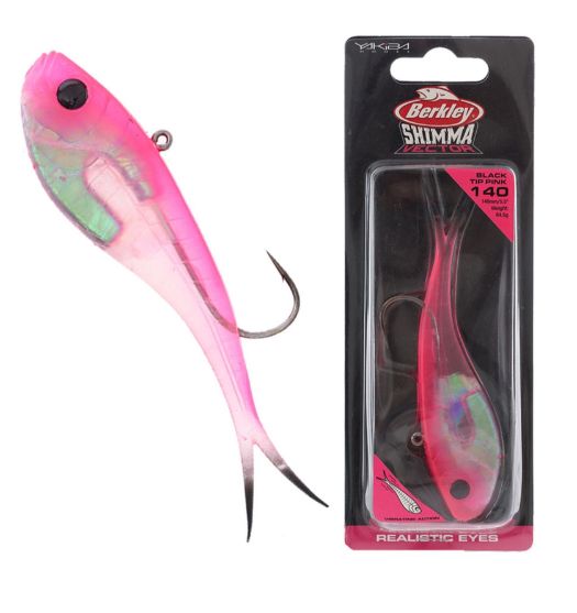 BERKLEY SHIMMA VECTOR VIBE SOFT BAIT LURE, COLOUR: BLACK TIP PINK, SIZE: 140mm