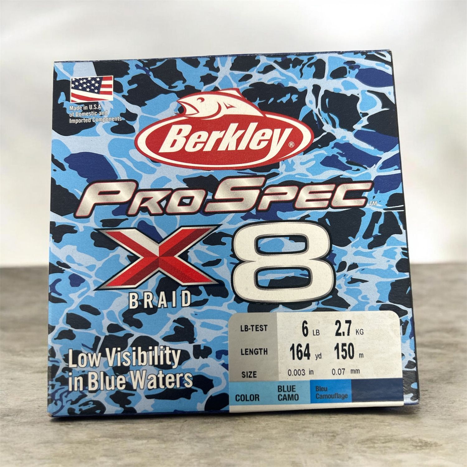 BERKLEY PRO SPEC X8 BLUE CAMO BRAID 150M, WEIGHT: 6LB