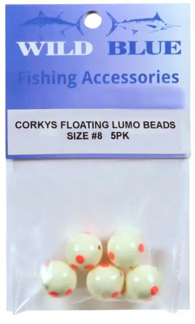 WILD BLUE CORKYS FLOATING LUMO BEADS #8 (5PK), COLOUR: LUMO