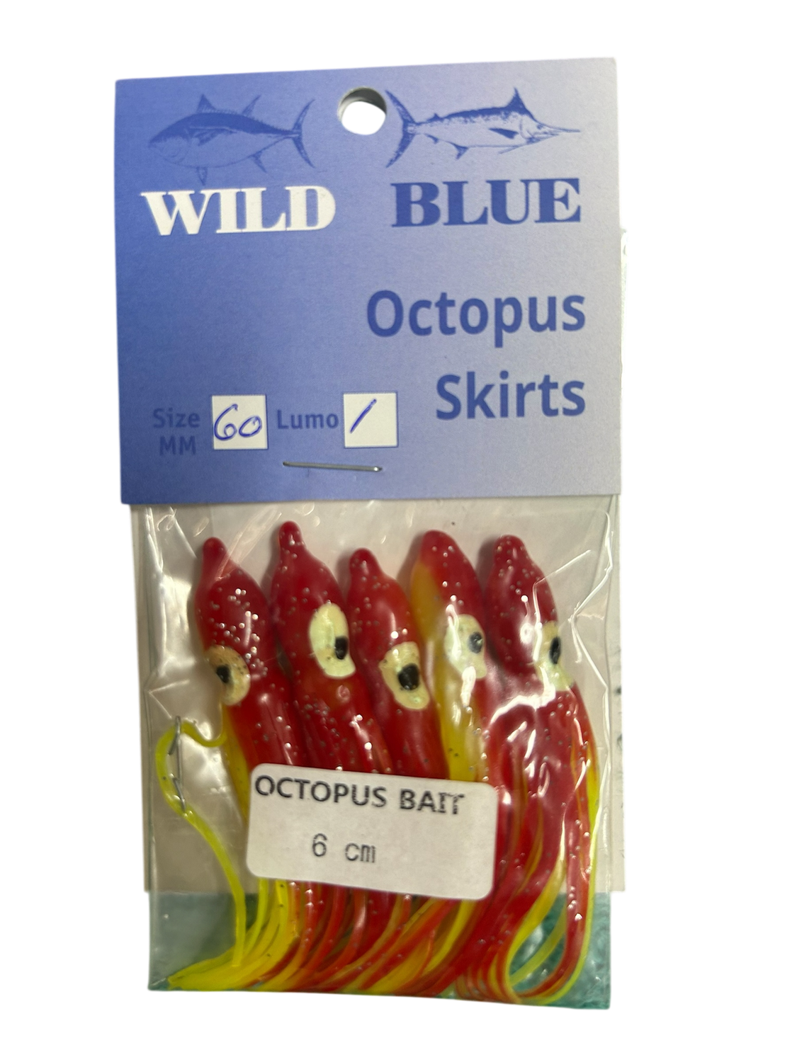 WILD BLUE OCTOPUS SKIRTS 60mm, COLOUR: RED-YELLOW