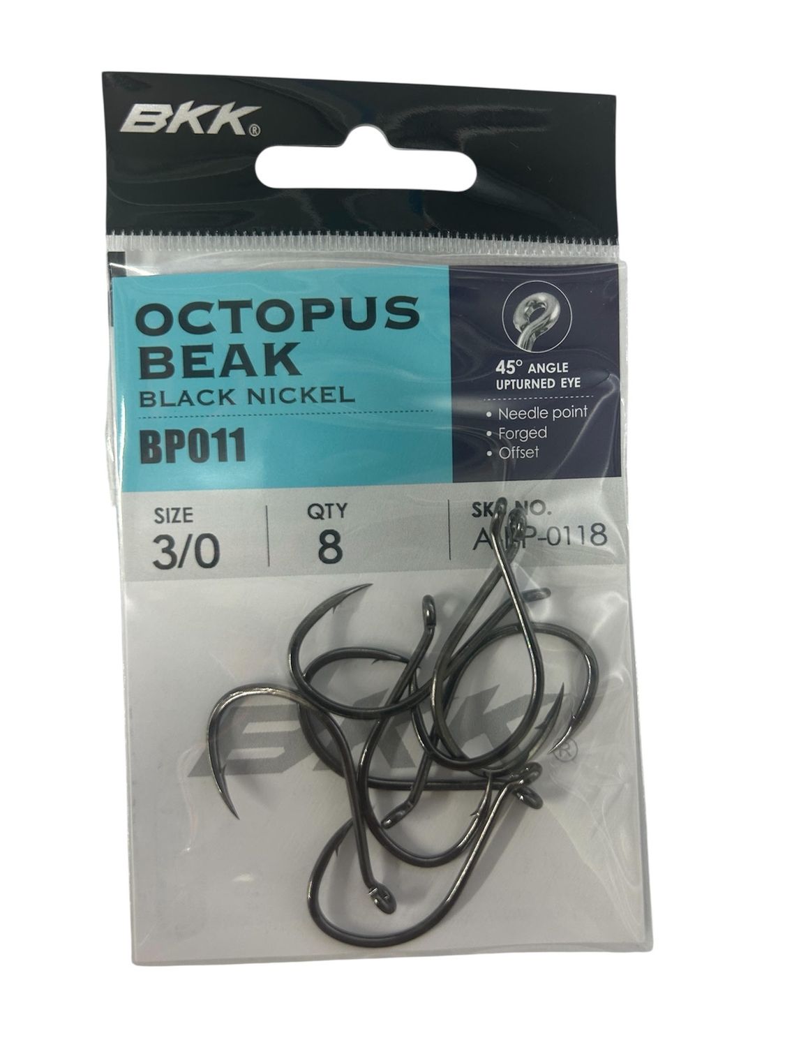 BKK OCTOPUS BEAK HOOK - BLACK NICKLE (BAIT PACK), SIZE: 3/0