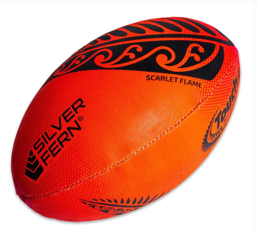 SILVER FERN TOUCH RUGBY TRAINING BALL (SZ 4), COLOUR: SCARLETT FLAME