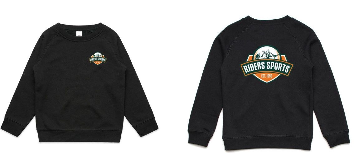 RIDERS SPORTS KIDS SUPPLY CREW (UNISEX), COLOUR: BLACK, SIZE: 2